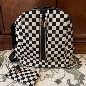 Checkered Black and Tan Backpack